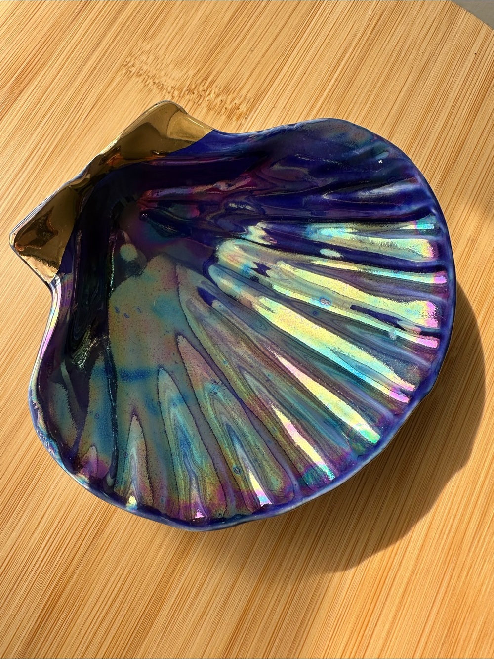 Iridescent Blue and Gold Sea Shell Dish